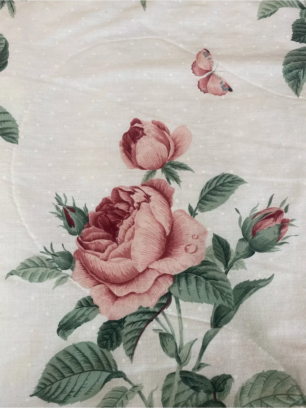 VTG 1990 JP Stevens Queen Bedspread Comforter Roses Butterflies